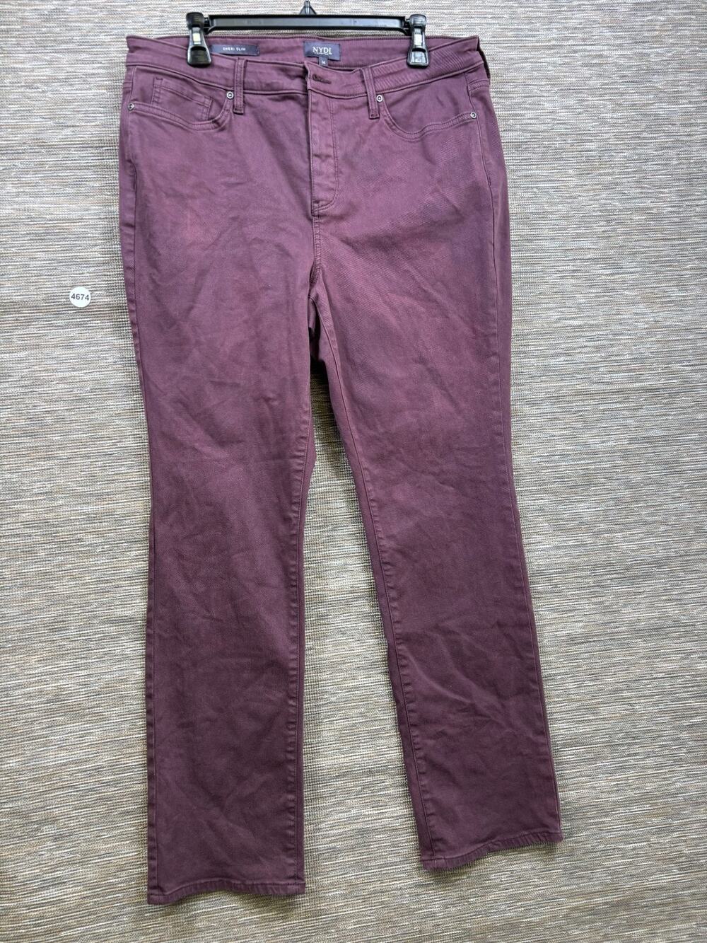 NYDJ Sheri Slim Jeans Womens Size 14 Burgundy High Rise Denim Stretch